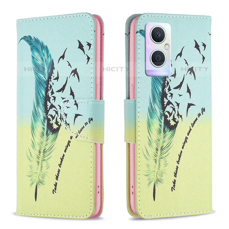 Funda de Cuero Cartera con Soporte Patron de Moda Carcasa B01F para Oppo F21 Pro 5G Menta Verde