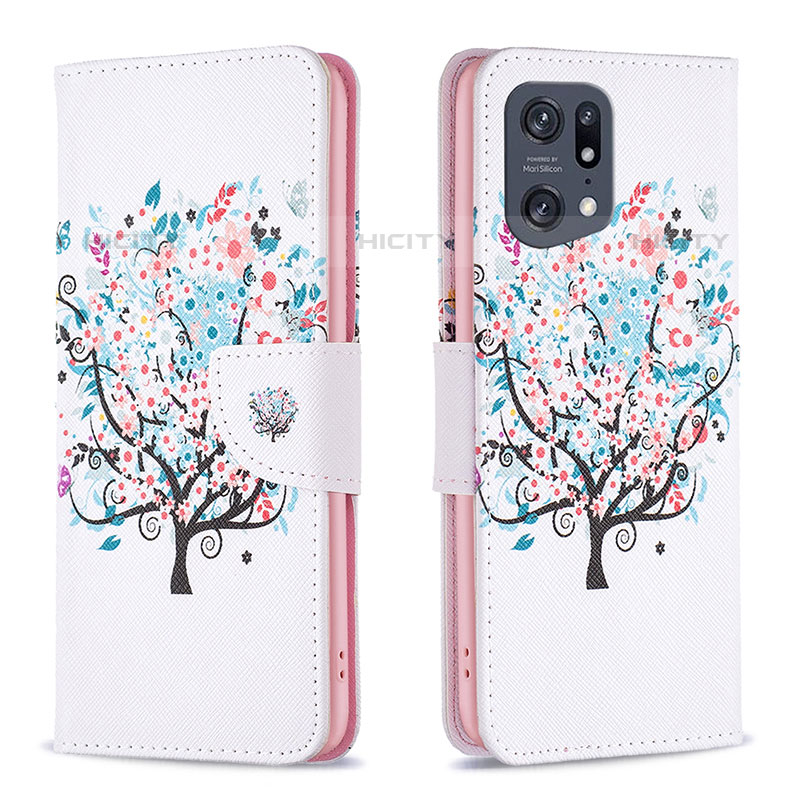 Funda de Cuero Cartera con Soporte Patron de Moda Carcasa B01F para Oppo Find X5 Pro 5G Blanco