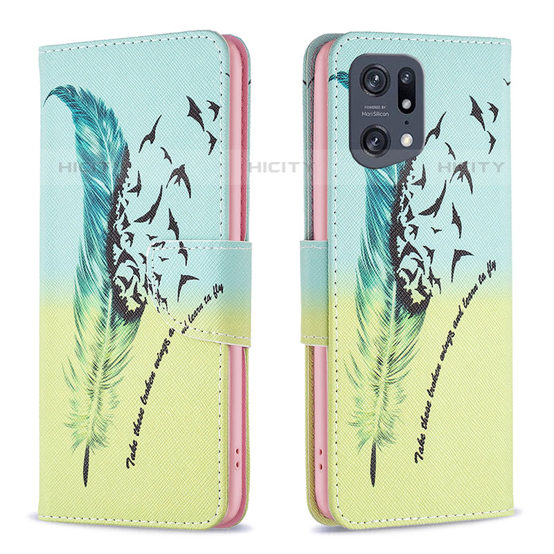 Funda de Cuero Cartera con Soporte Patron de Moda Carcasa B01F para Oppo Find X5 Pro 5G Menta Verde