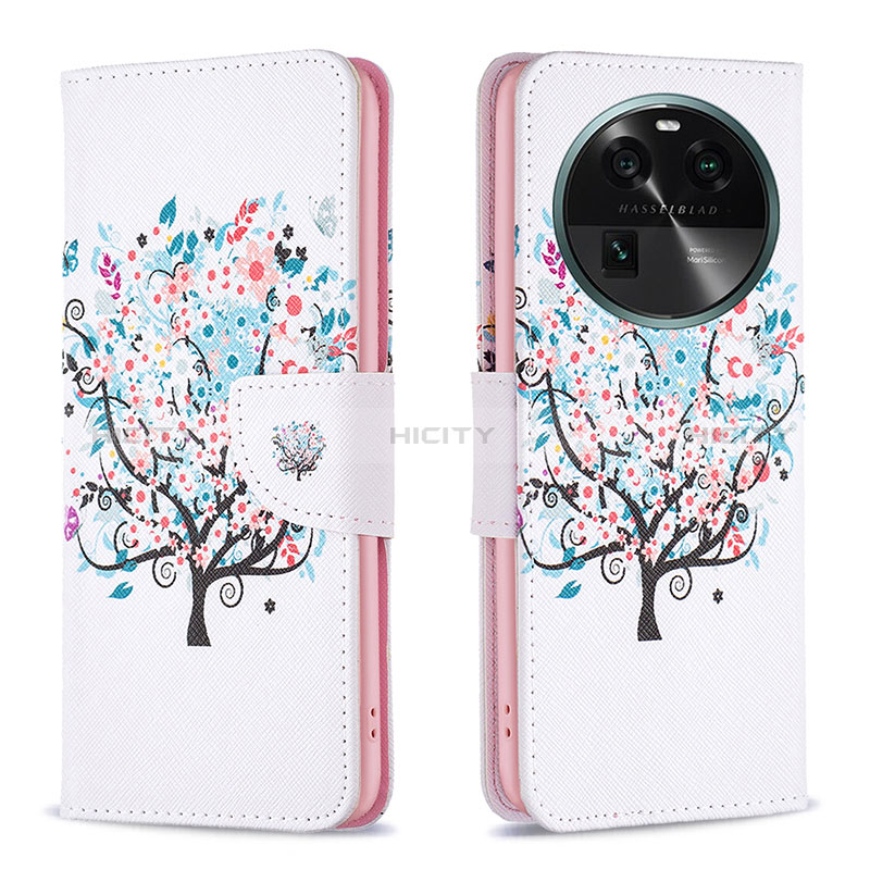 Funda de Cuero Cartera con Soporte Patron de Moda Carcasa B01F para Oppo Find X6 Pro 5G Blanco