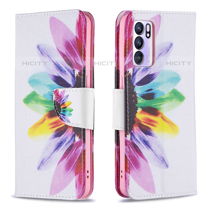 Funda de Cuero Cartera con Soporte Patron de Moda Carcasa B01F para Oppo Reno6 5G Multicolor