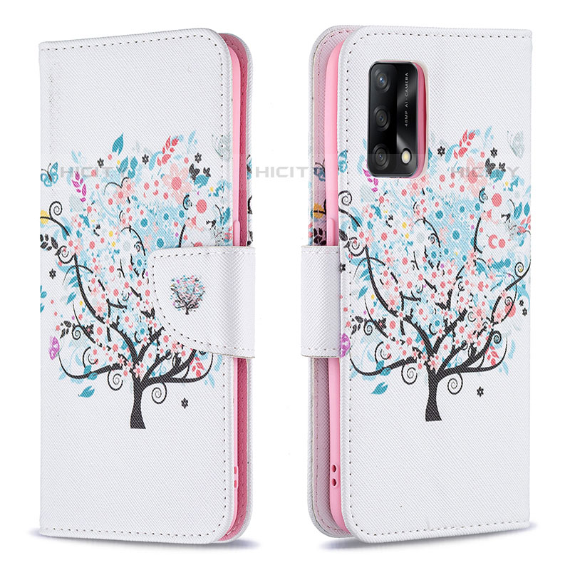 Funda de Cuero Cartera con Soporte Patron de Moda Carcasa B01F para Oppo Reno6 Lite Blanco