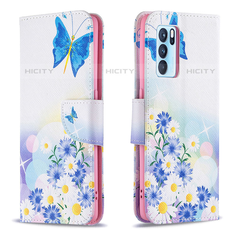 Funda de Cuero Cartera con Soporte Patron de Moda Carcasa B01F para Oppo Reno6 Pro 5G India