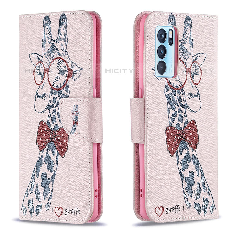 Funda de Cuero Cartera con Soporte Patron de Moda Carcasa B01F para Oppo Reno6 Pro 5G India Rosa