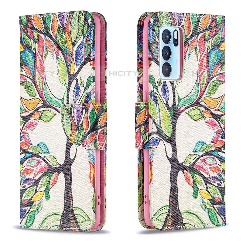 Funda de Cuero Cartera con Soporte Patron de Moda Carcasa B01F para Oppo Reno6 Pro 5G India Verde