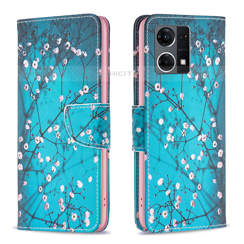 Funda de Cuero Cartera con Soporte Patron de Moda Carcasa B01F para Oppo Reno7 4G Cian