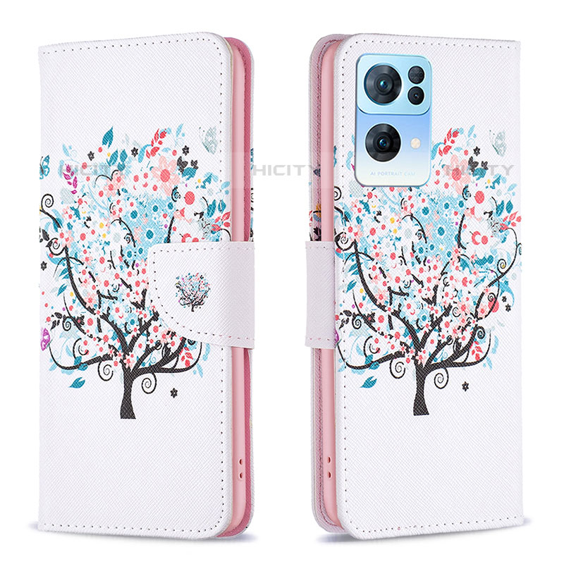 Funda de Cuero Cartera con Soporte Patron de Moda Carcasa B01F para Oppo Reno7 Pro 5G Blanco