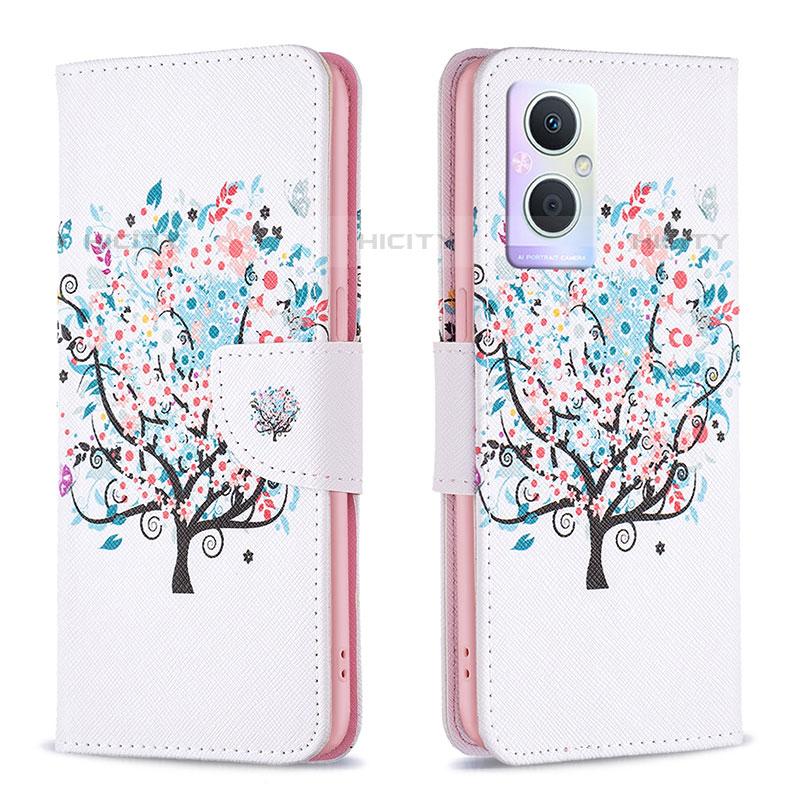 Funda de Cuero Cartera con Soporte Patron de Moda Carcasa B01F para Oppo Reno8 Lite 5G Blanco