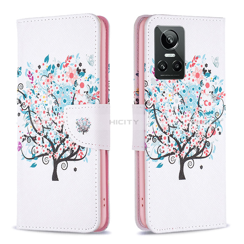 Funda de Cuero Cartera con Soporte Patron de Moda Carcasa B01F para Realme GT Neo3 5G Blanco