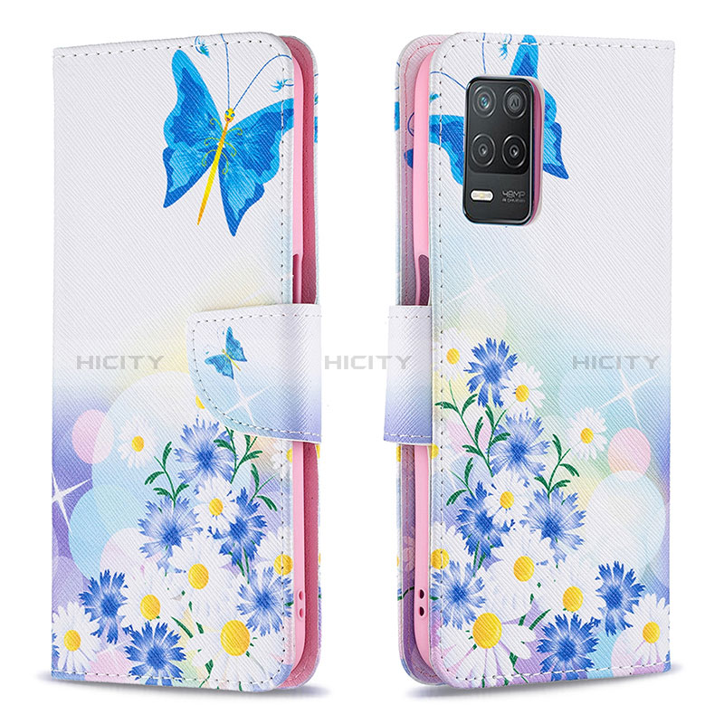 Funda de Cuero Cartera con Soporte Patron de Moda Carcasa B01F para Realme Narzo 30 5G Azul