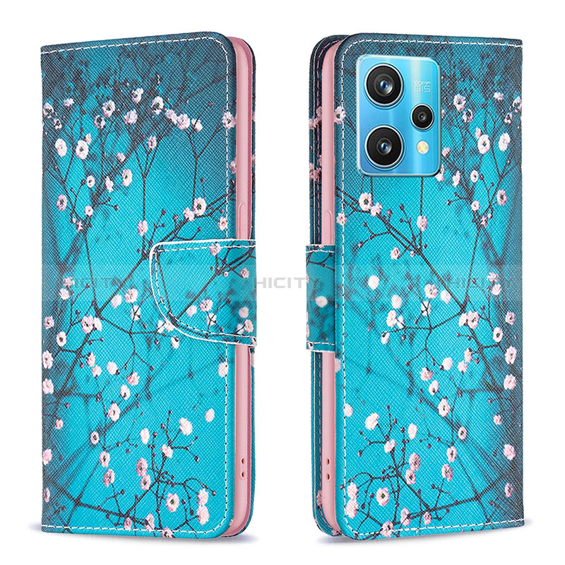 Funda de Cuero Cartera con Soporte Patron de Moda Carcasa B01F para Realme Narzo 50 Pro 5G Cian