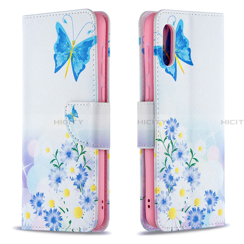 Funda de Cuero Cartera con Soporte Patron de Moda Carcasa B01F para Samsung Galaxy A02 Azul