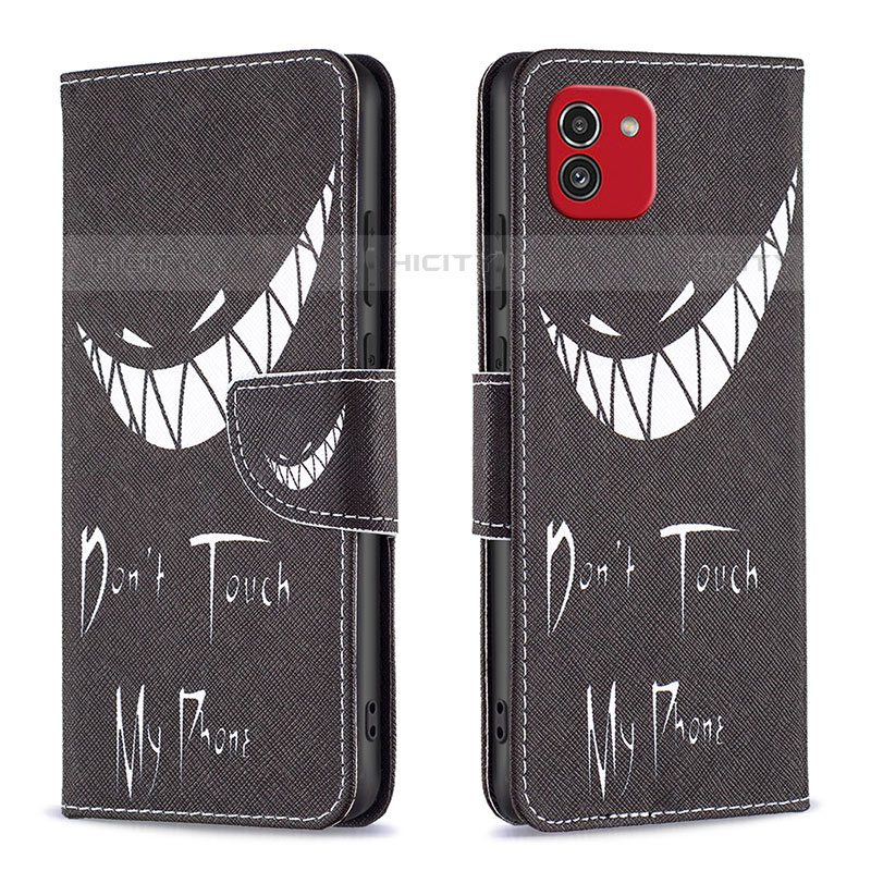 Funda de Cuero Cartera con Soporte Patron de Moda Carcasa B01F para Samsung Galaxy A03 Negro