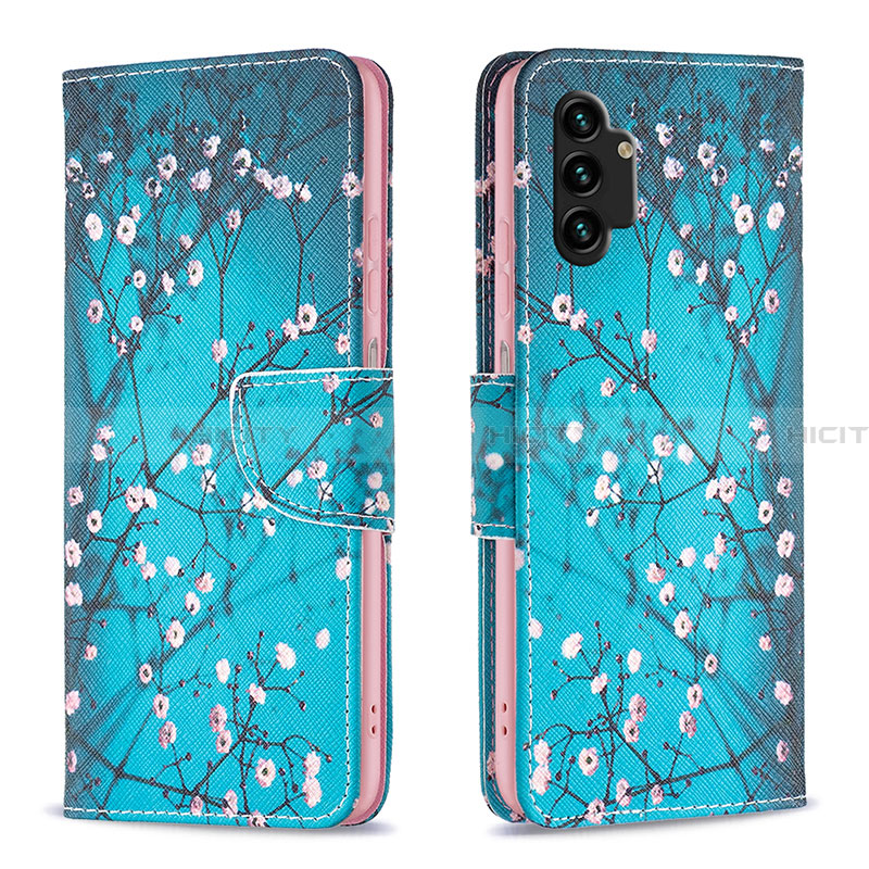 Funda de Cuero Cartera con Soporte Patron de Moda Carcasa B01F para Samsung Galaxy A13 4G Cian