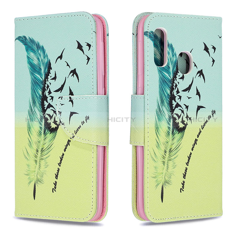 Funda de Cuero Cartera con Soporte Patron de Moda Carcasa B01F para Samsung Galaxy A20e Menta Verde