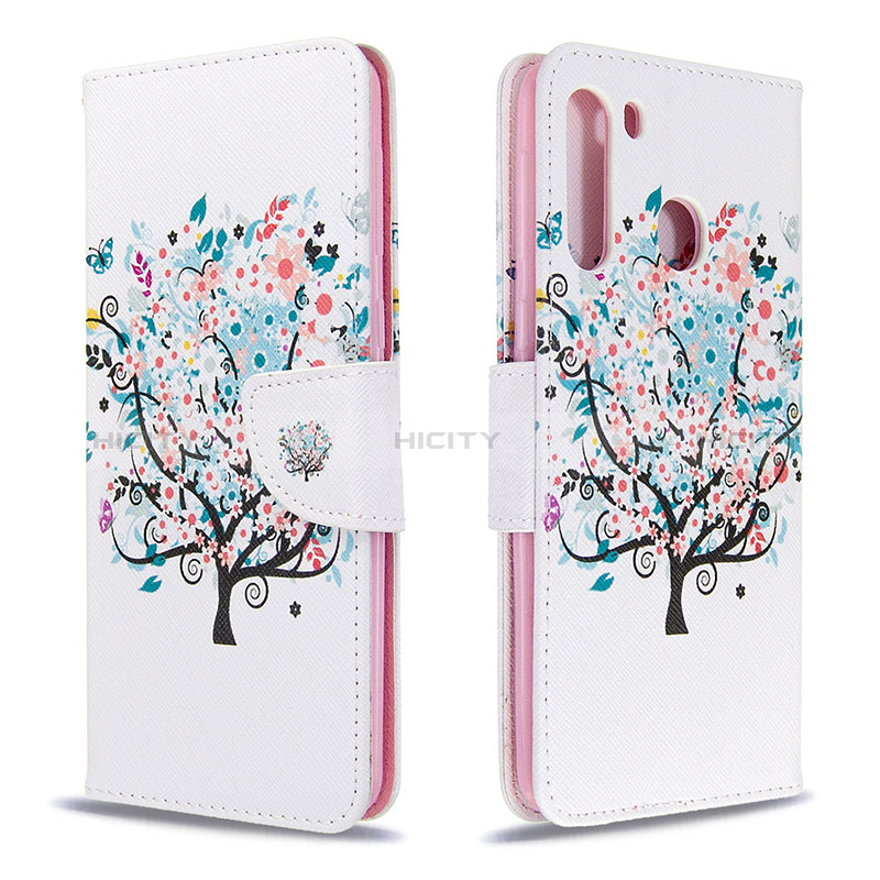 Funda de Cuero Cartera con Soporte Patron de Moda Carcasa B01F para Samsung Galaxy A21 Blanco