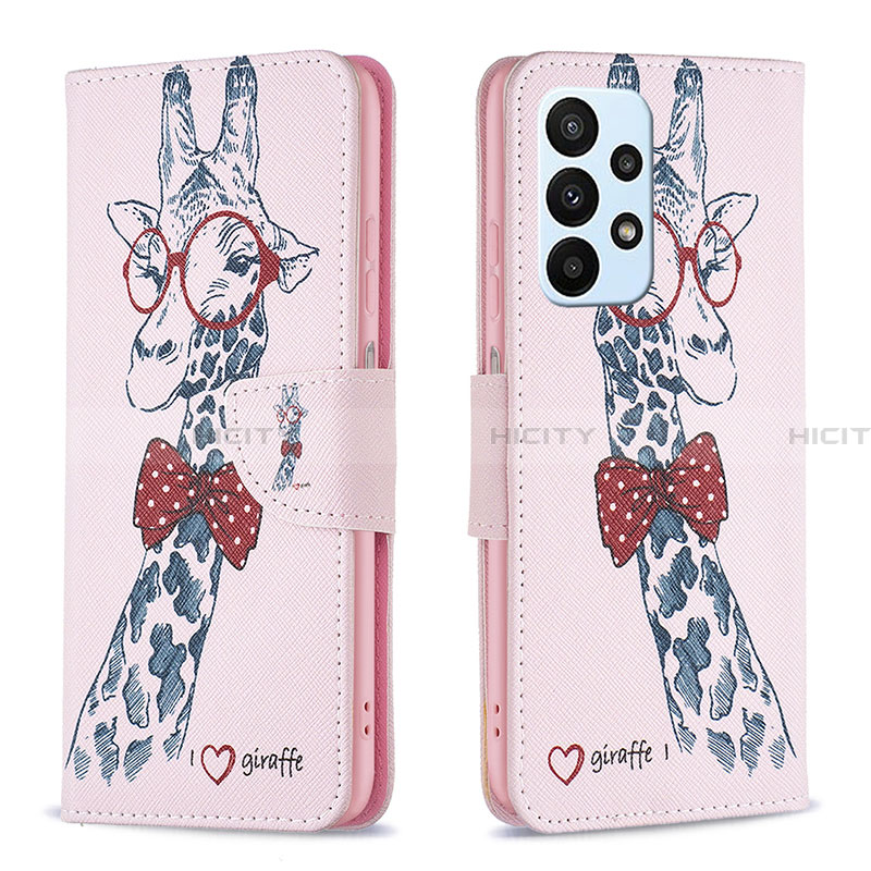 Funda de Cuero Cartera con Soporte Patron de Moda Carcasa B01F para Samsung Galaxy A23 4G Rosa