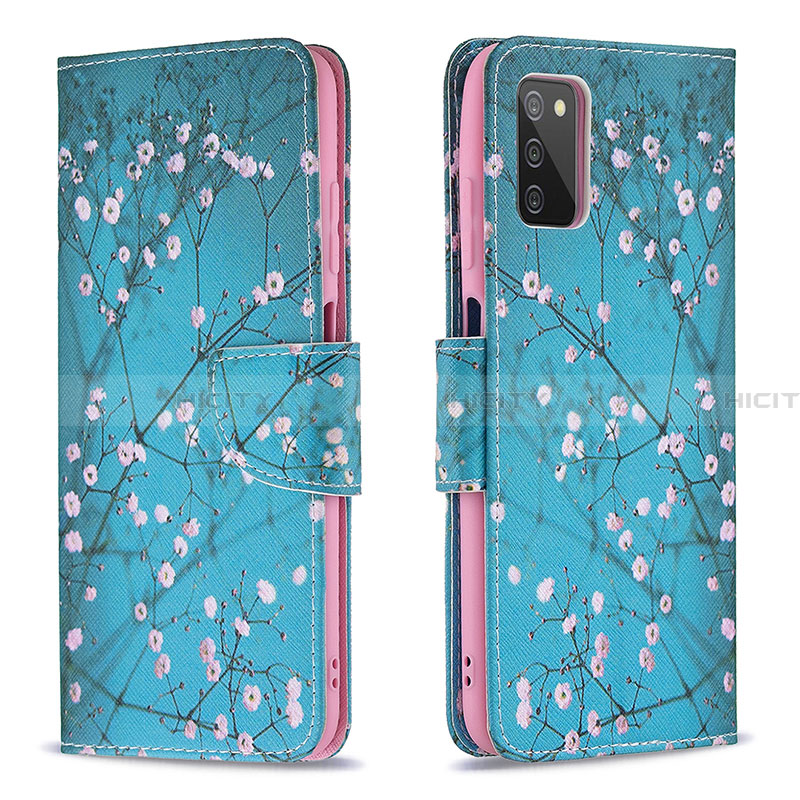 Funda de Cuero Cartera con Soporte Patron de Moda Carcasa B01F para Samsung Galaxy F02S SM-E025F Cian