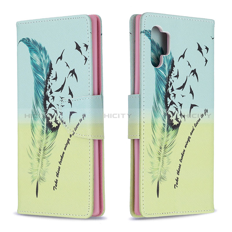 Funda de Cuero Cartera con Soporte Patron de Moda Carcasa B01F para Samsung Galaxy Note 10 Plus 5G Menta Verde