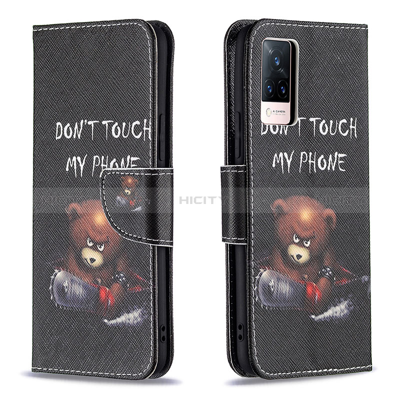 Funda de Cuero Cartera con Soporte Patron de Moda Carcasa B01F para Vivo V21 5G Gris Oscuro