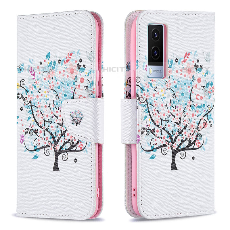 Funda de Cuero Cartera con Soporte Patron de Moda Carcasa B01F para Vivo V21e 5G Blanco