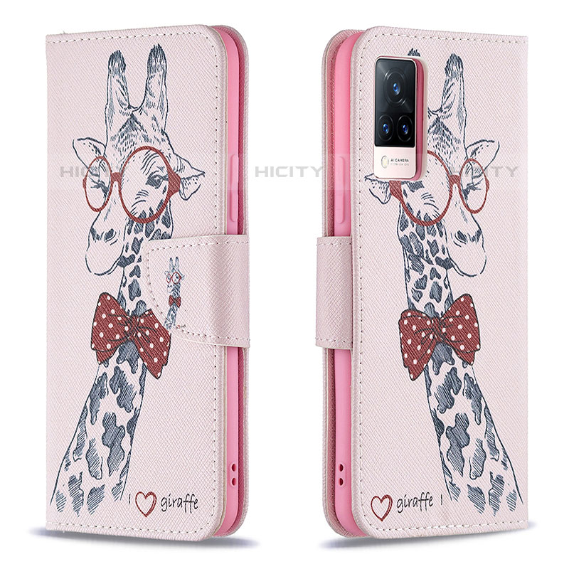 Funda de Cuero Cartera con Soporte Patron de Moda Carcasa B01F para Vivo V21s 5G Rosa