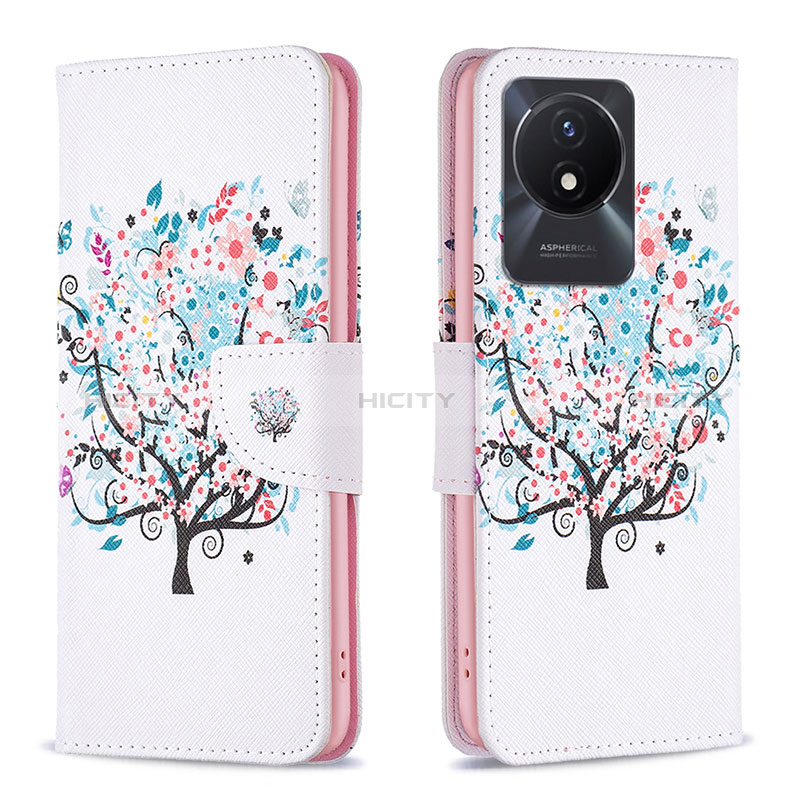 Funda de Cuero Cartera con Soporte Patron de Moda Carcasa B01F para Vivo Y02A Blanco