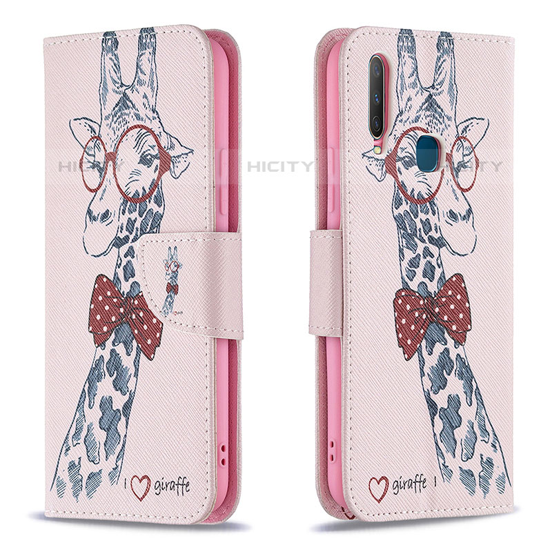 Funda de Cuero Cartera con Soporte Patron de Moda Carcasa B01F para Vivo Y12 Rosa