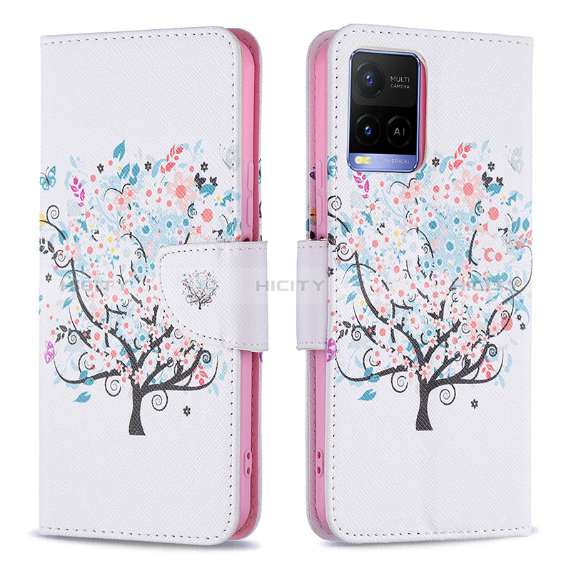 Funda de Cuero Cartera con Soporte Patron de Moda Carcasa B01F para Vivo Y32 4G Blanco