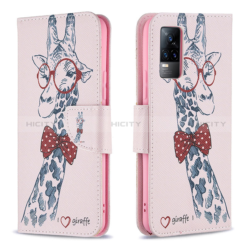 Funda de Cuero Cartera con Soporte Patron de Moda Carcasa B01F para Vivo Y73 (2021) Rosa