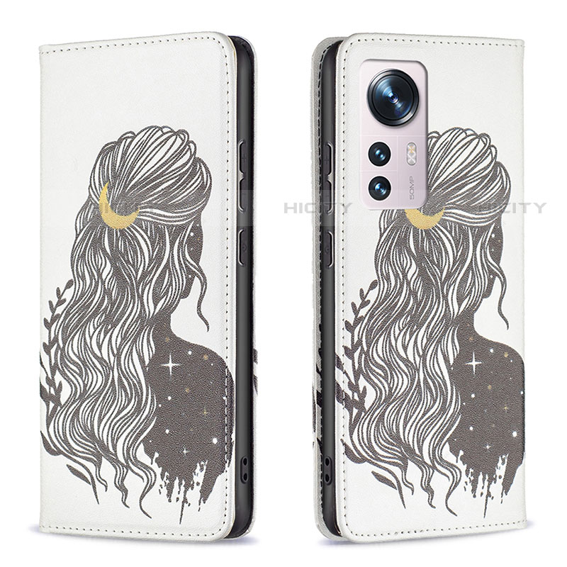 Funda de Cuero Cartera con Soporte Patron de Moda Carcasa B01F para Xiaomi Mi 12 Pro 5G Gris