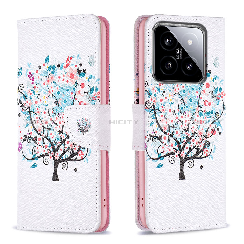 Funda de Cuero Cartera con Soporte Patron de Moda Carcasa B01F para Xiaomi Mi 14 Pro 5G Blanco