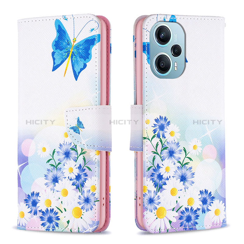 Funda de Cuero Cartera con Soporte Patron de Moda Carcasa B01F para Xiaomi Poco F5 5G Azul