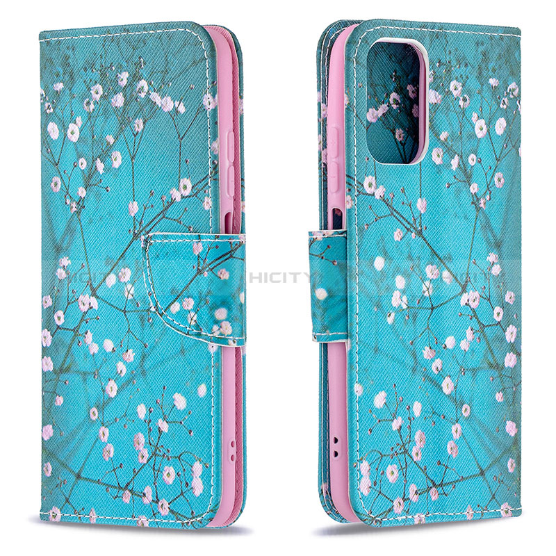 Funda de Cuero Cartera con Soporte Patron de Moda Carcasa B01F para Xiaomi Poco M5S Cian