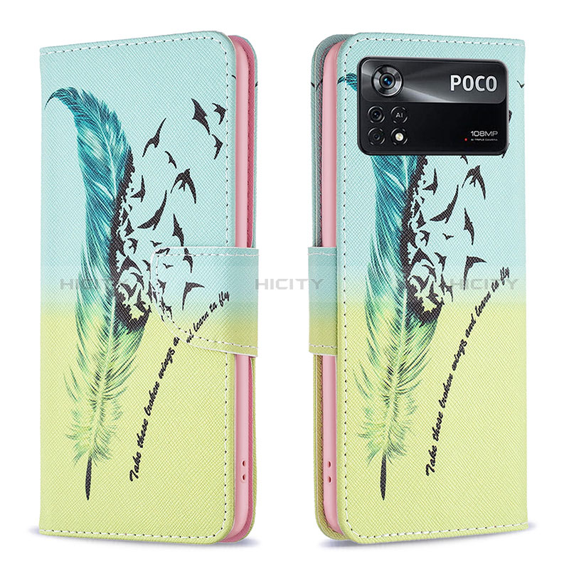 Funda de Cuero Cartera con Soporte Patron de Moda Carcasa B01F para Xiaomi Poco X4 Pro 5G Menta Verde