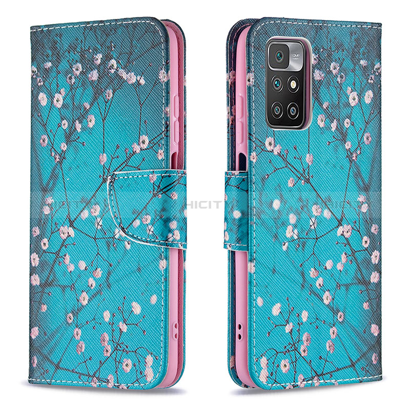 Funda de Cuero Cartera con Soporte Patron de Moda Carcasa B01F para Xiaomi Redmi 10 (2022) Cian