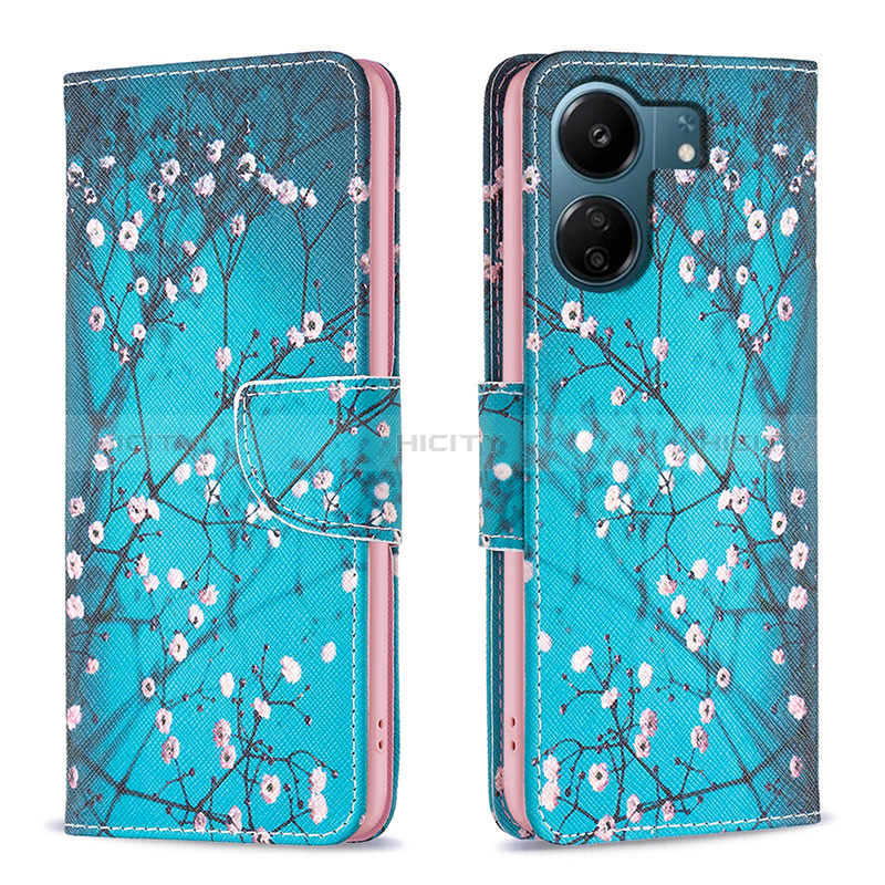 Funda de Cuero Cartera con Soporte Patron de Moda Carcasa B01F para Xiaomi Redmi 13C Cian