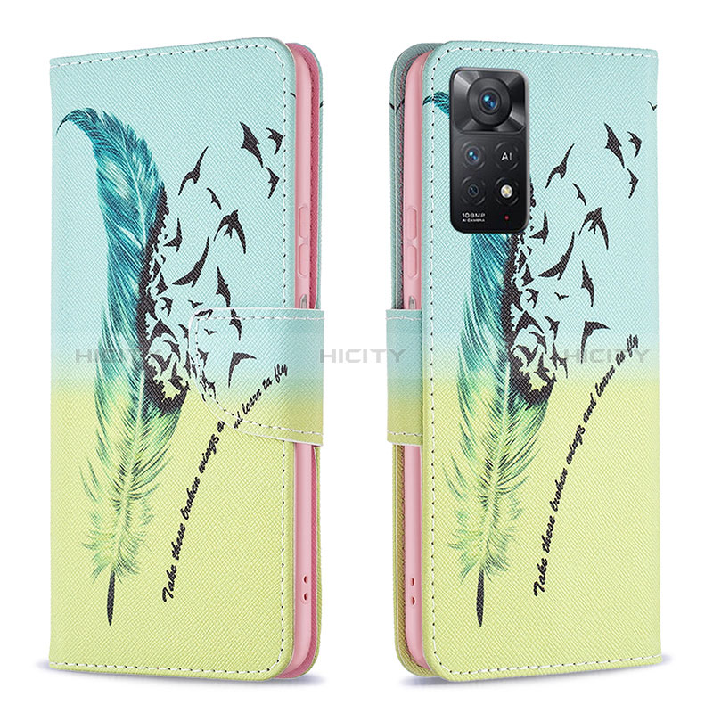 Funda de Cuero Cartera con Soporte Patron de Moda Carcasa B01F para Xiaomi Redmi Note 11 Pro 4G Menta Verde