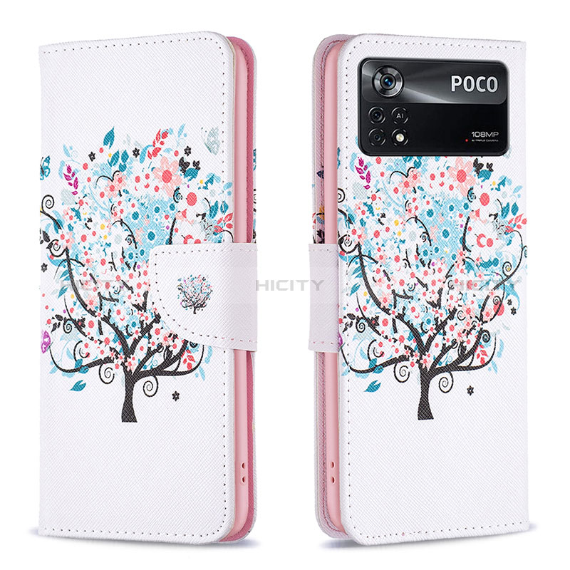 Funda de Cuero Cartera con Soporte Patron de Moda Carcasa B01F para Xiaomi Redmi Note 11E Pro 5G Blanco