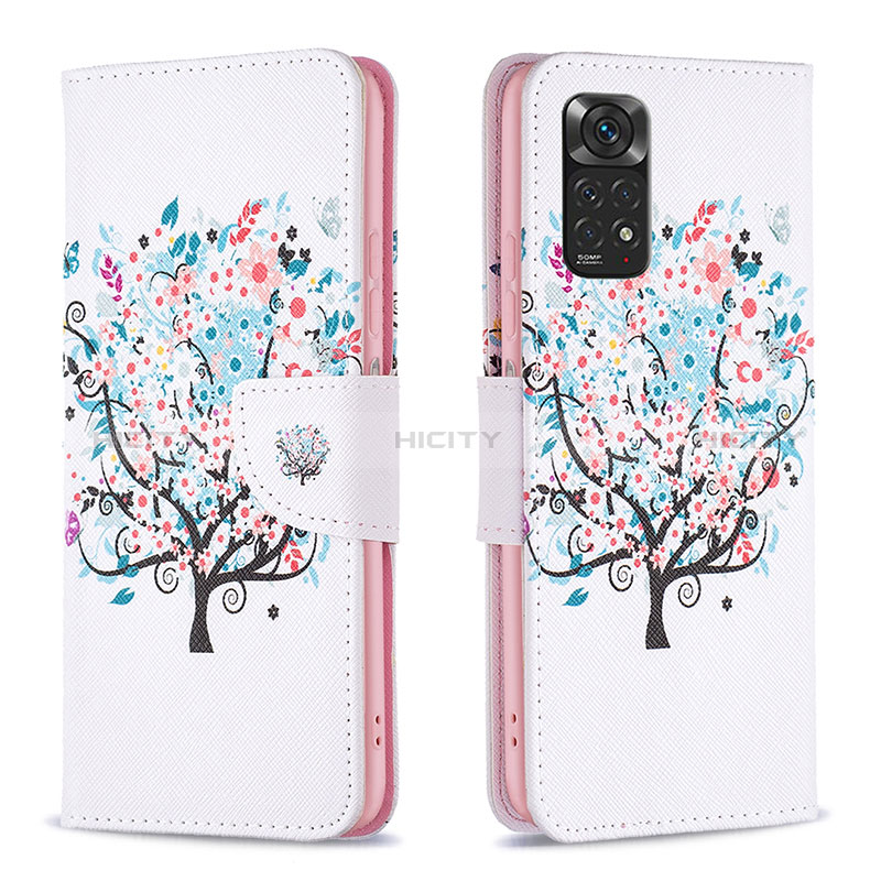 Funda de Cuero Cartera con Soporte Patron de Moda Carcasa B01F para Xiaomi Redmi Note 11S 4G Blanco