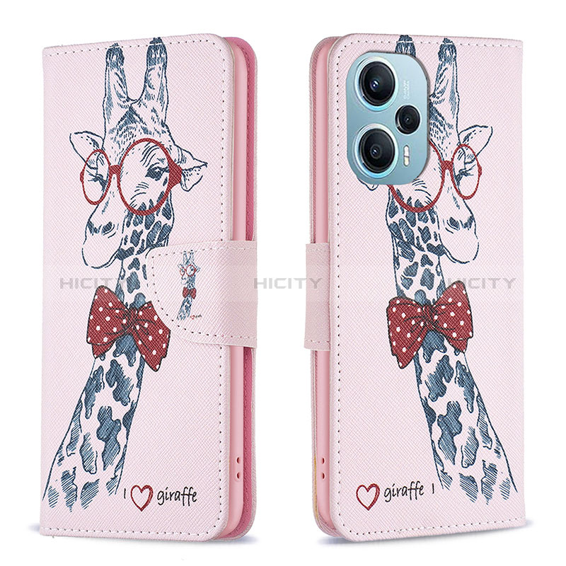 Funda de Cuero Cartera con Soporte Patron de Moda Carcasa B01F para Xiaomi Redmi Note 12 Turbo 5G Rosa