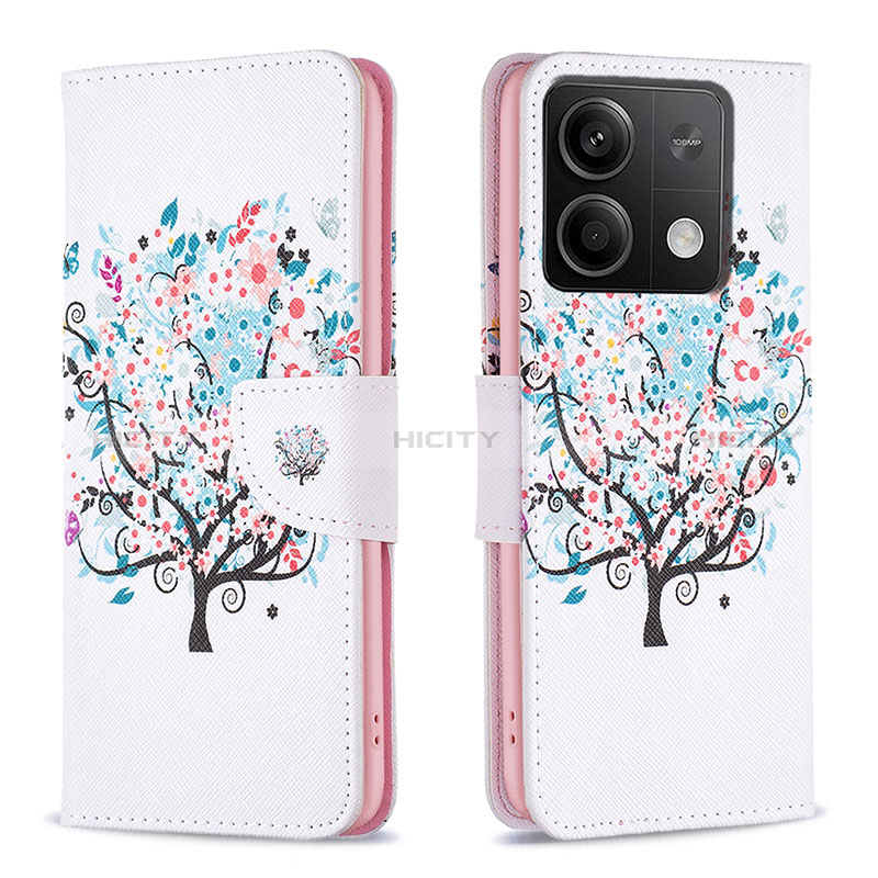 Funda de Cuero Cartera con Soporte Patron de Moda Carcasa B01F para Xiaomi Redmi Note 13 5G Blanco