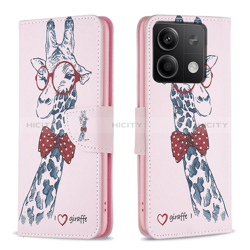 Funda de Cuero Cartera con Soporte Patron de Moda Carcasa B01F para Xiaomi Redmi Note 13 5G Rosa