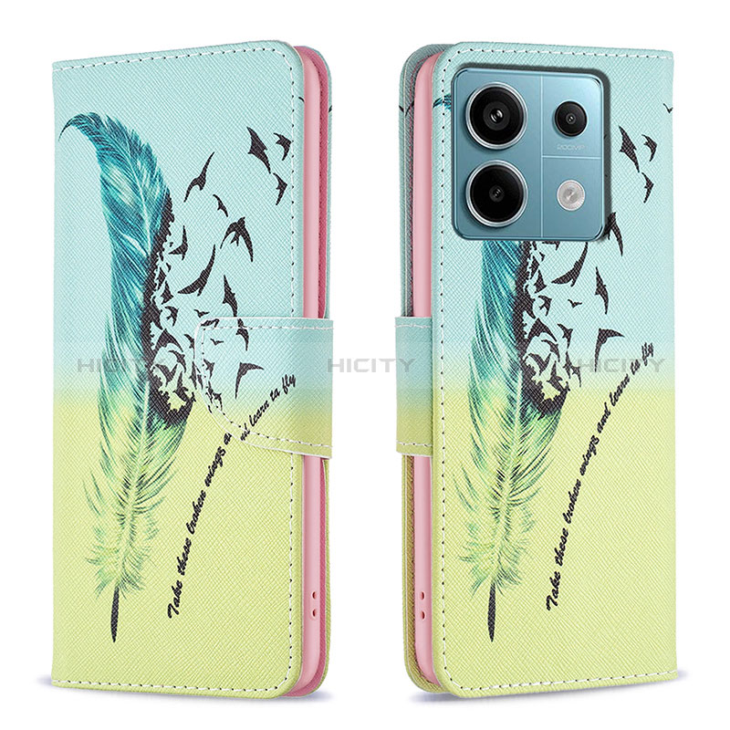 Funda de Cuero Cartera con Soporte Patron de Moda Carcasa B01F para Xiaomi Redmi Note 13 Pro 5G Menta Verde