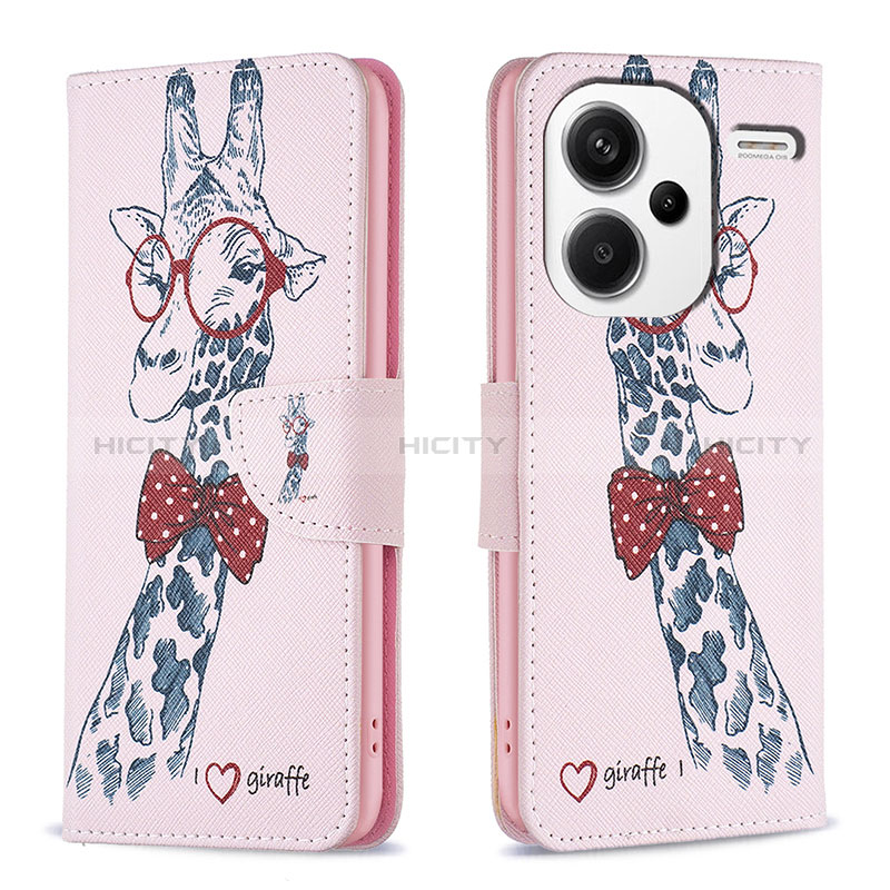 Funda de Cuero Cartera con Soporte Patron de Moda Carcasa B01F para Xiaomi Redmi Note 13 Pro+ Plus 5G Rosa