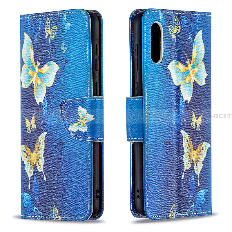 Funda de Cuero Cartera con Soporte Patron de Moda Carcasa B03F para Samsung Galaxy A02 Azul Cielo