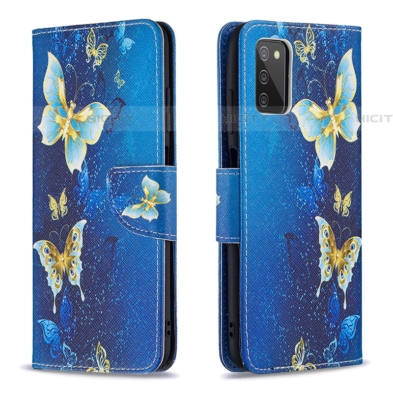 Funda de Cuero Cartera con Soporte Patron de Moda Carcasa B03F para Samsung Galaxy A03s Azul Cielo