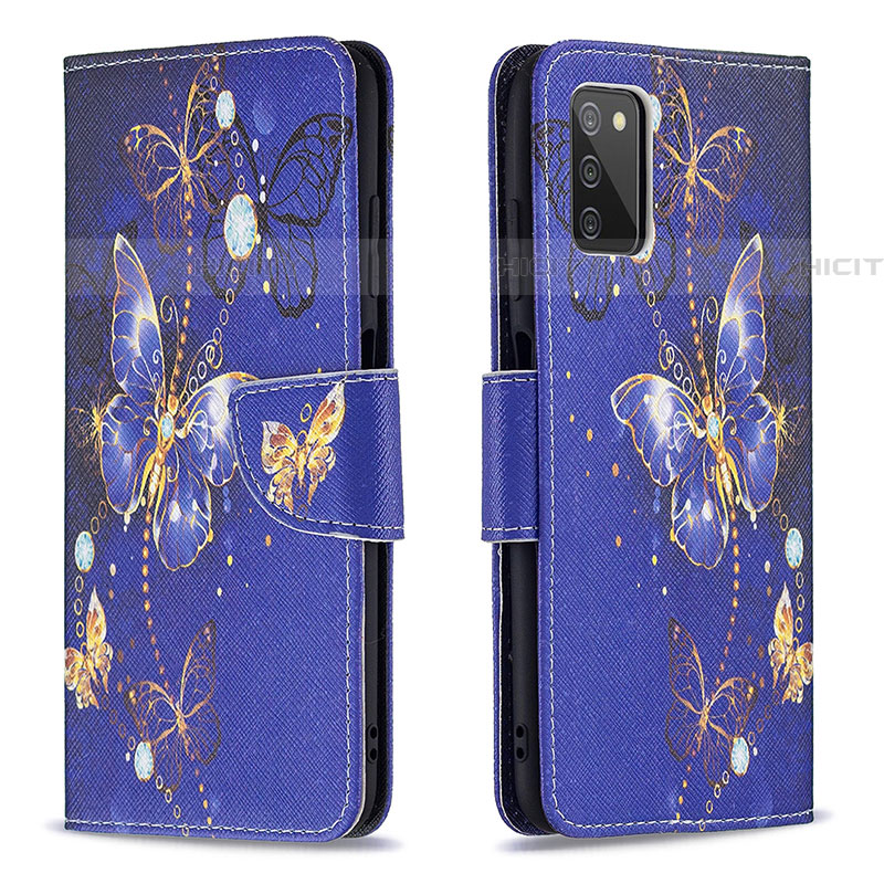 Funda de Cuero Cartera con Soporte Patron de Moda Carcasa B03F para Samsung Galaxy A03s Azul Real