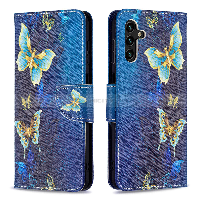 Funda de Cuero Cartera con Soporte Patron de Moda Carcasa B03F para Samsung Galaxy A04s Azul Cielo