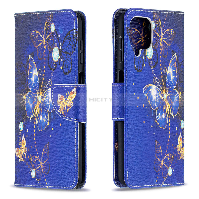 Funda de Cuero Cartera con Soporte Patron de Moda Carcasa B03F para Samsung Galaxy A12 5G Azul Real